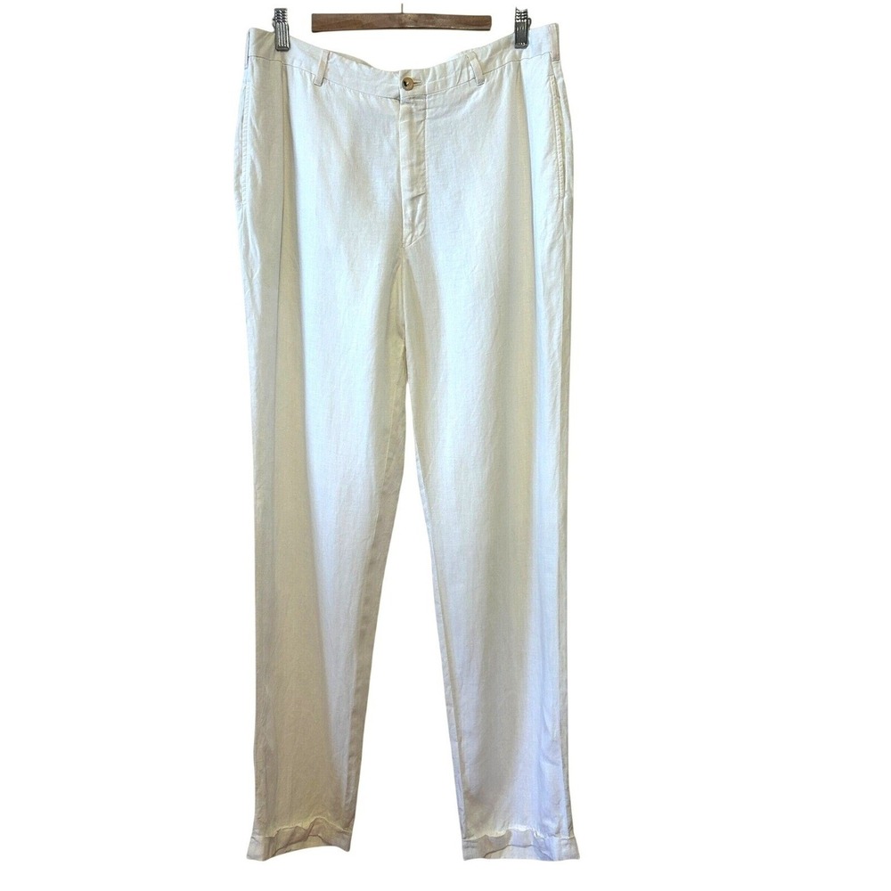 Ralph Lauren Purple Label Mens Pants 36x34 White 100% Linen Italy Luxury Preppy
